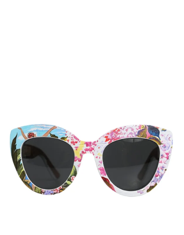 Dolce & Gabbana multi Wood Crystal Brass Frame Floral Hand Paint Women's Sunglasses