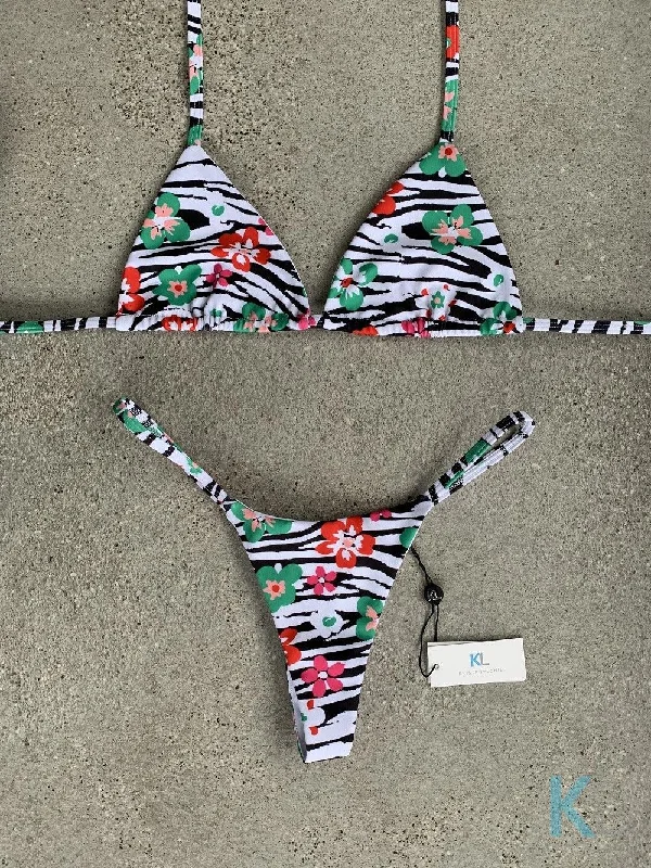 Floral Zebra Bikini Top