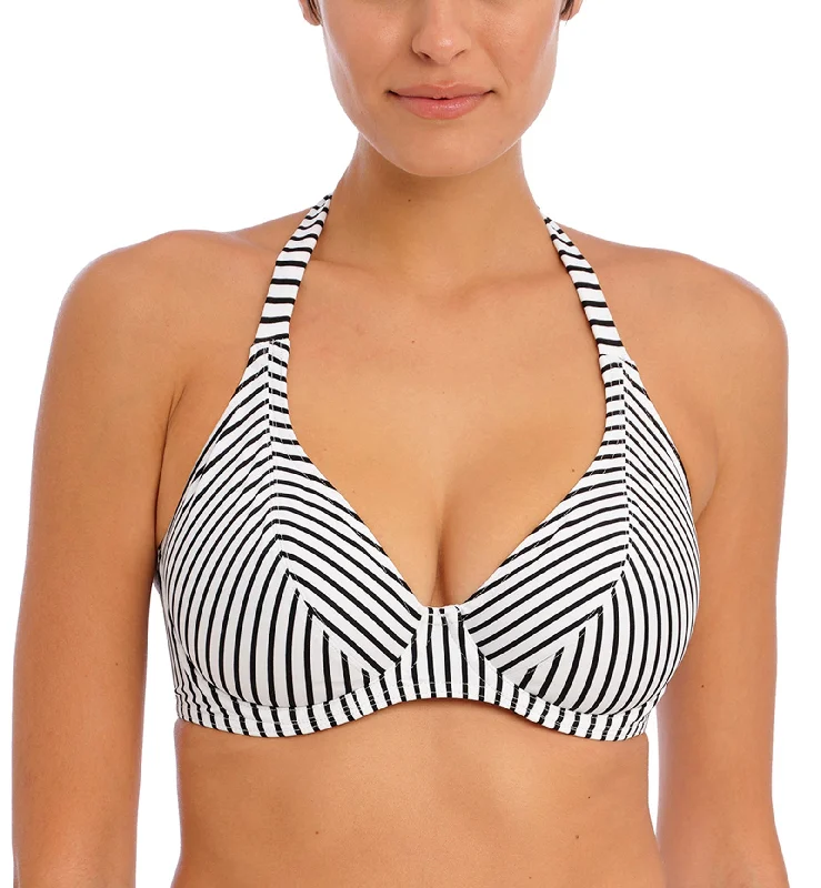 Freya Jewel Cove Banded Underwire Halter Bikini Top (7232) - Stripe Black