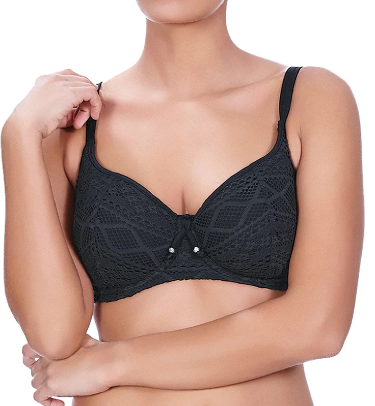 Freya Sundance Crochet Sweetheart Padded Underwire Bikini Top (3970) - Black