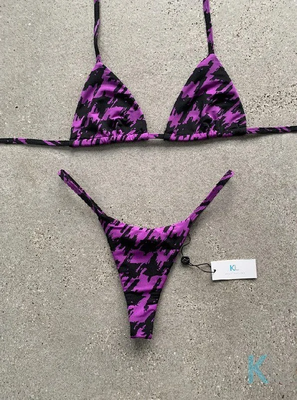 Houndstooth Purple Bikini Top