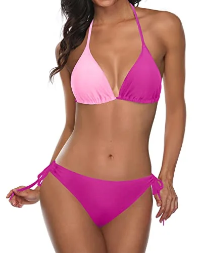 Padded Halter Triangle Bikini Women's Two Piece Bathing Suit Tie Side Bottom