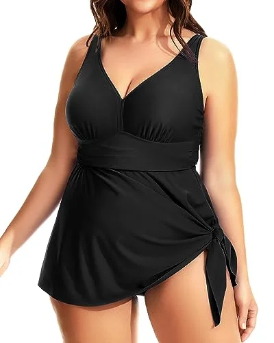 Plus Size Twist Front Flowy Asymmetrical Hem One Piece Swimsuit