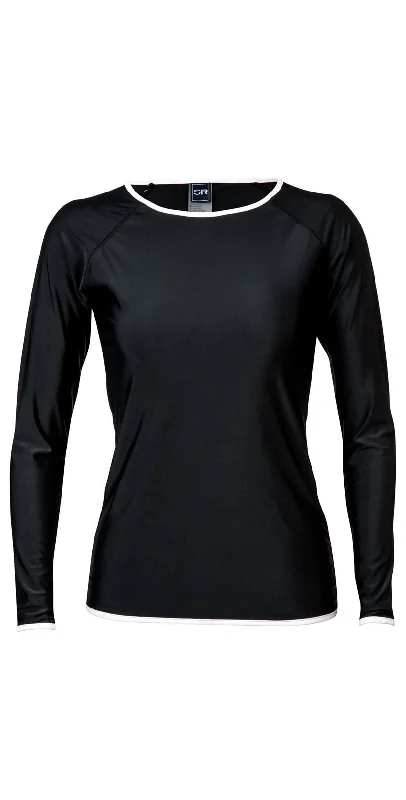 Snapperrock Ladies Black with White Trim Rashguard Top L20002L