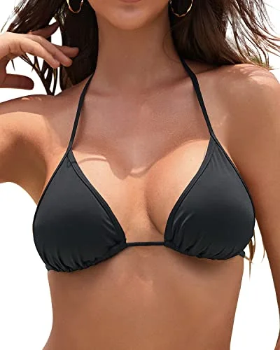 Adjustable Push-Up Triangle Bikini Top String Bathing Suits Top-Black