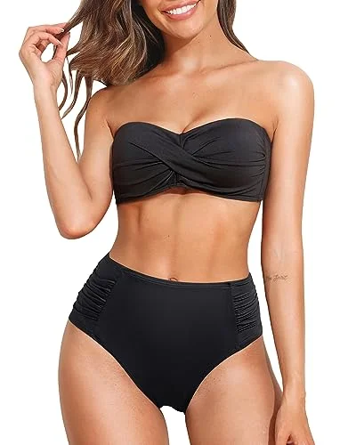 Twist Front Bandeau Top & High Waist Bikini Set