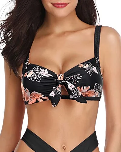 Vibrant & Stylish Ruffle Flounce Swimsuit Top-Black Orange Floral