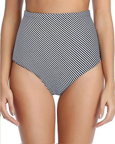 Women's Tummy Control Retro High Waisted Swimsuit Bottoms-Black And White Stripe