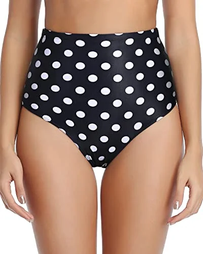 Fully Lined Bikini Tops Retro High Waisted Bikini Bottoms-Black Dot