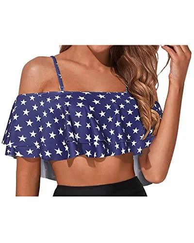 Patriotic American Flag Ruffle Bikini Top For 4Th Of July-National Flag