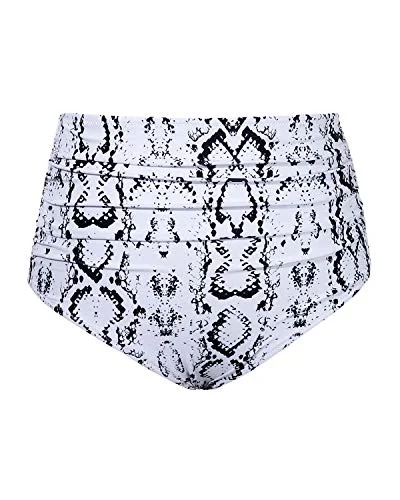 High Waisted Bikini Bottom Retro Ruched Swim Short Shirred Tankinis Brief-Snake Print