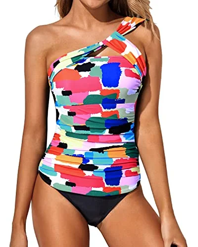 Tummy Control Swimsuit 2 Piece Tankini Bathing Suits For Women Shorts-Aqua