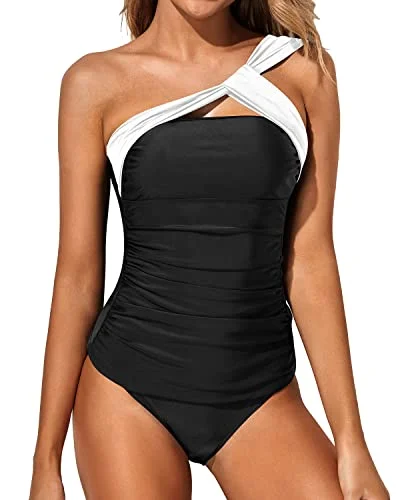 Women's Tankini Asymmetrical Top & Control Fit Shorts-Black