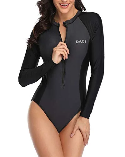 Wakeboarding Women's One Piece Rash Guard Swimwear-Grey And Black