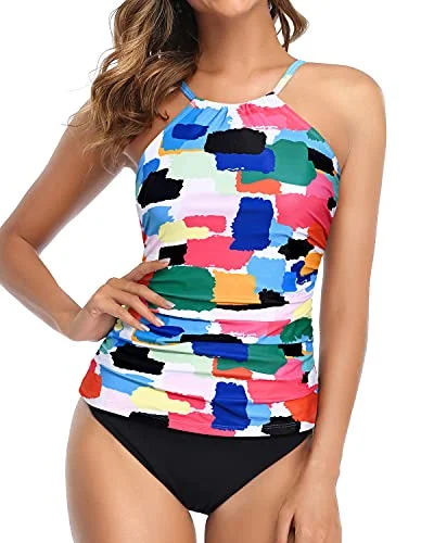 Padded Push Up Tankini High Cut Bottom-Aqua