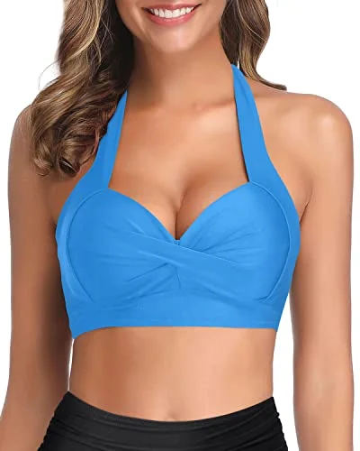 Women's Retro Bathing Suit Tops Halter Push Up Swim Tops