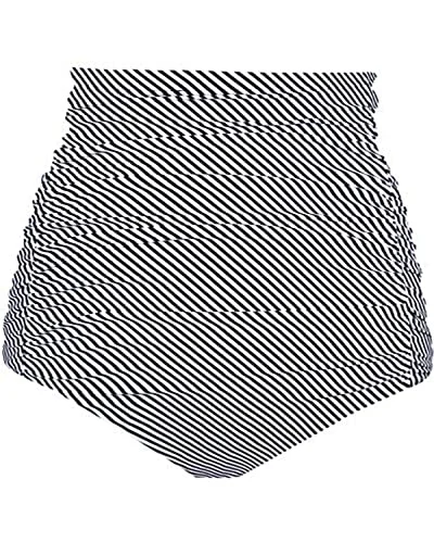 Booty Coverage Thick Fabric Women Bikini Bottoms-Black And White Stripe