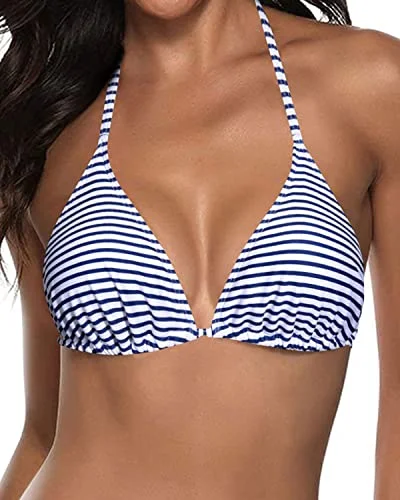 Push Up Enhancement String Triangle Bikini Top-Stripes