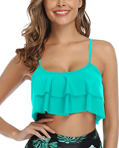 Straps And Padds Bikini Top Flounce Swim Top-Aqua