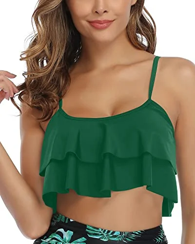 Flounce Bikini Top Swimsuit Tank Top For Women-Emerald Green