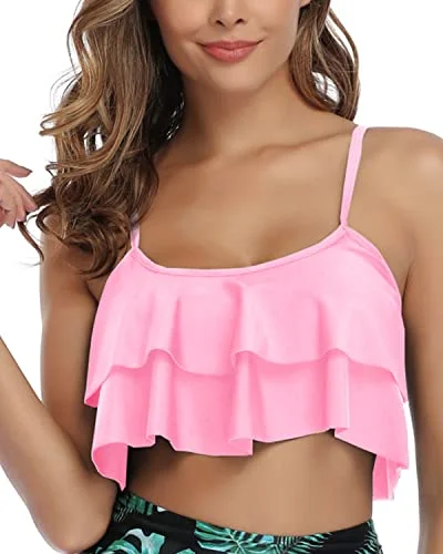 Ruffled Hem Bikini Top Flounce Swim Top-Light Pink