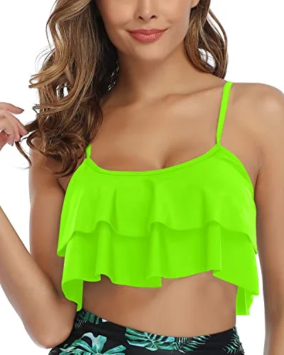 Adjustable Bra Style Bikini Top Flounce Swim Top-Neon Green