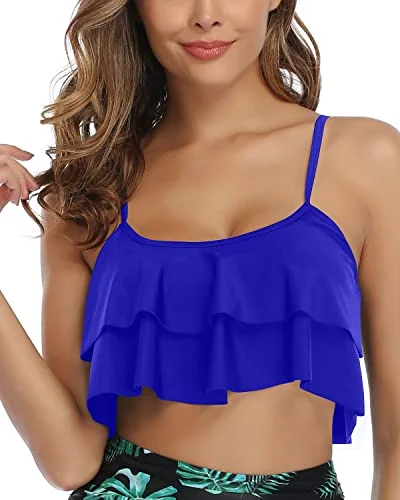 Tiered Flowy Ruffled Bikini Top Flounce Swim Top-Royal Blue