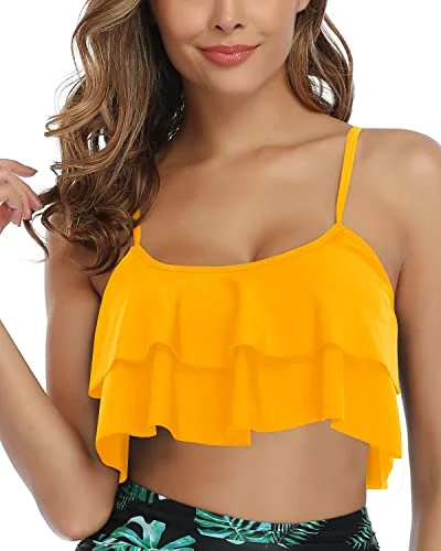 Non-See Through Bikini Top Flounce Swim Top-Yellow