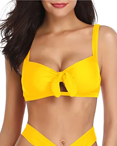 Front Tie Knot Ruffle Flounce Swimsuit Top-Neon Yellow