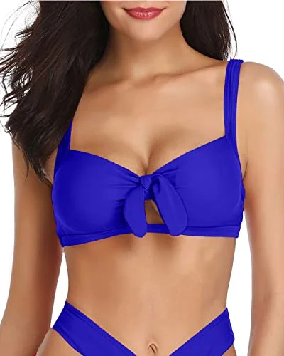 Women Removable Soft Bra Padding Bikini Tops Cute Tie Knot-Royal Blue