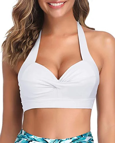 Women's Push Up Halter Bikini Top-White