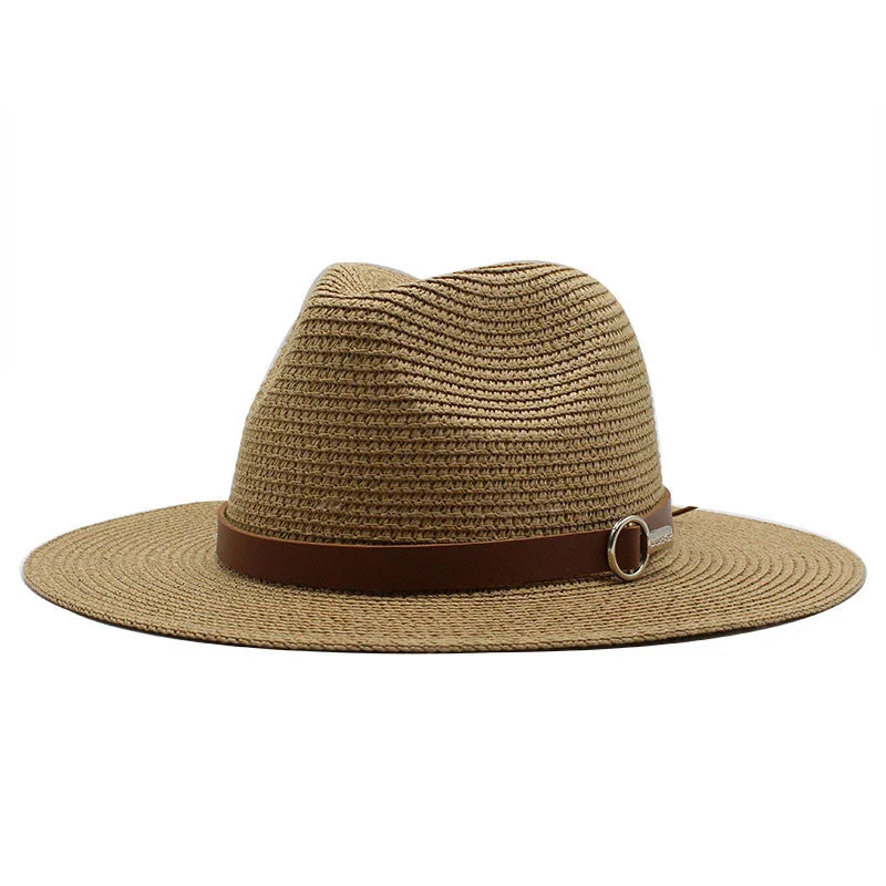 Panama Style Straw Hat with Leather Belt Accent