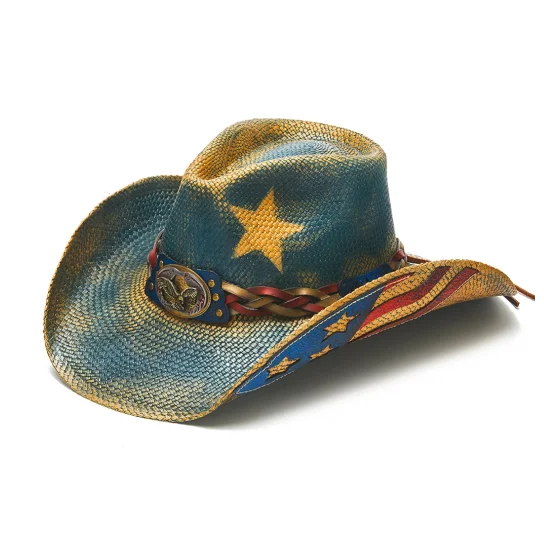 Stampede Straw Patriotic Cowboy Hat - Blue Star USA