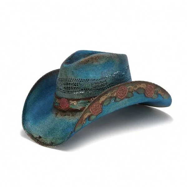 Stampede Women's Blue Straw Cowboy Hat - The Blue Rose